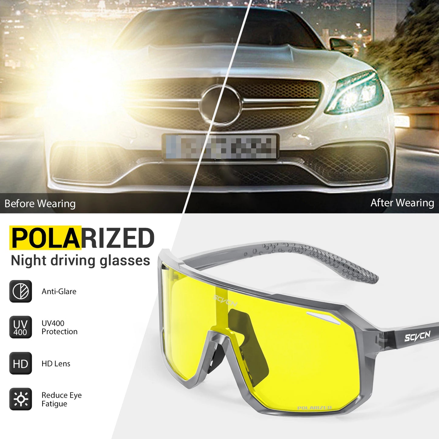 SCVCN Night Vision Glasses Hiking Eyewear Cycling Glasses Driving Eyewear Fashion Polarized Sunglasses Y2K UV400 Mtb Goggles Man
