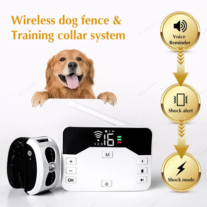 2 IN 1 Wireless Electronic Dog Fence System & Remote Training Collar Beep Shock Vibration and Pet Containment For All Size Puppy
