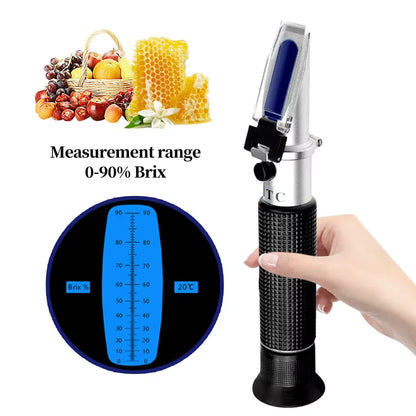0-90% Handheld Brix Refractometer Sugar Content Tester Honey Fruit Juice Liquids Beekeeping Sugar Refractometer with Retail Box