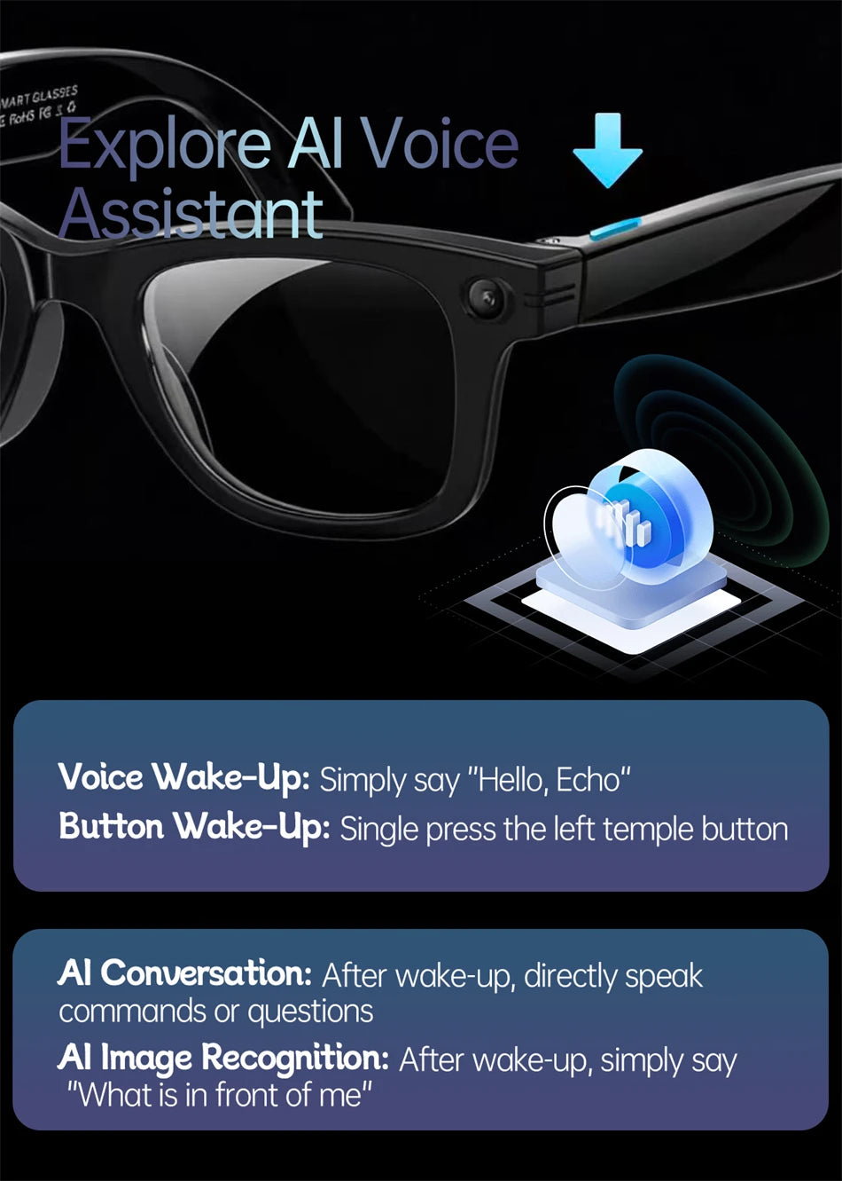 New AI 5MP Camera Smart Glasses 290mAh Waterproof Voice Call Music Bluetooth Smart Sunglasses Video Record Translation Glasees