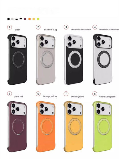 Borderless Leather Ring Holder Bracket Phone Case For iPhone 17 Air 16 15 14 13 12 11 Pro Max Plus Magnetic Magsafe Hard Cover