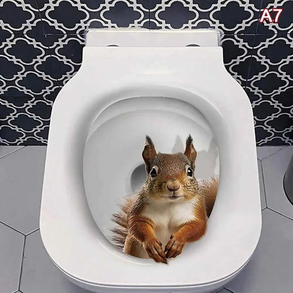 Funny 3D Cat Toilet Stickers Self-adhesive DIY Wall Sticker Squirrel Water Resistant Toilet Seat Decals