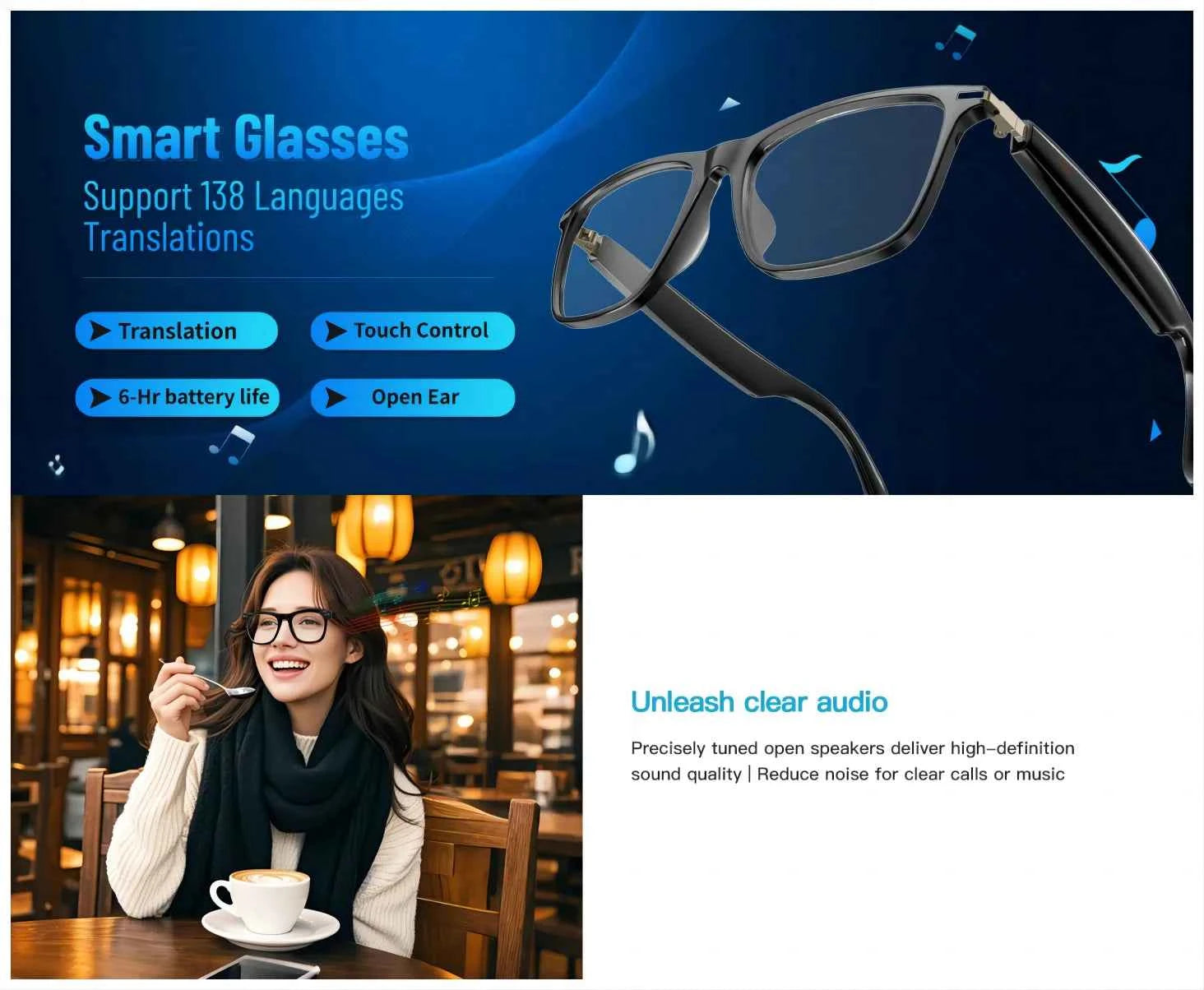 AI Translation Glasses With Photochromic Lenses Live Translation 160 Languages