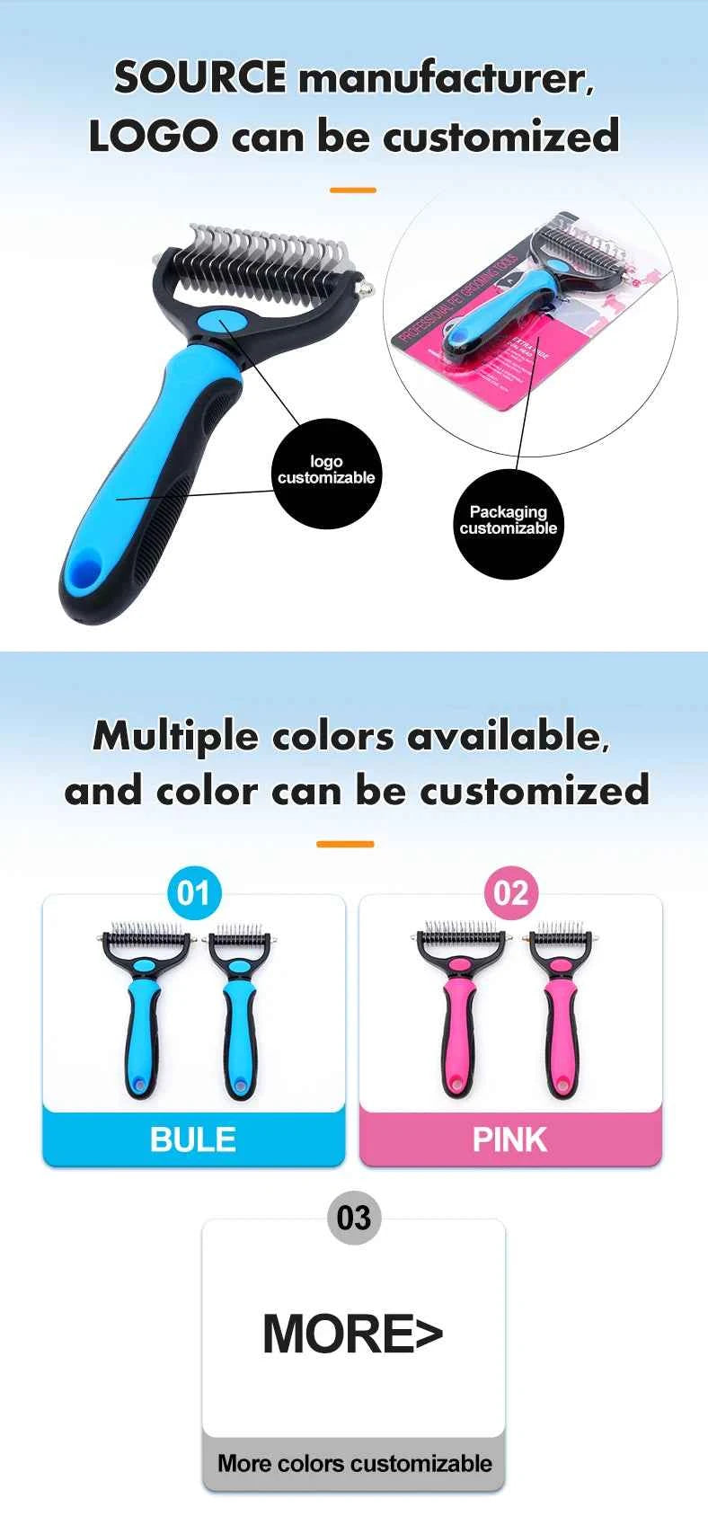 Pet Knot Remover Comb for Dogs & Cats - Dematting Tool with Stainless Steel Blades - Detangling Brush for Matted Hair - Professi