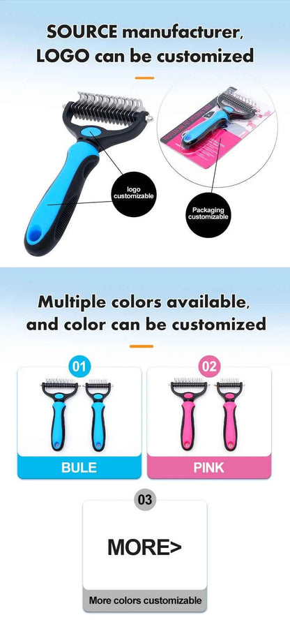 Pet Knot Remover Comb for Dogs & Cats - Dematting Tool with Stainless Steel Blades - Detangling Brush for Matted Hair - Professi