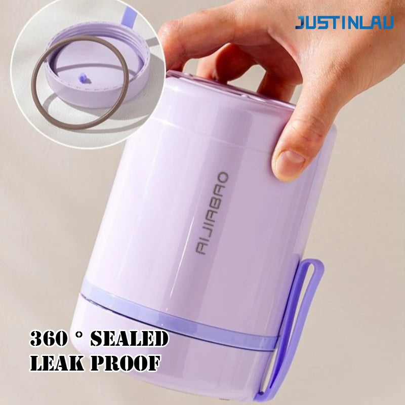JUSTINLAU 600ML USB Electric Heating Lunch Box 304 Stainless Steel+PP Portable Food Warmer with Spoon for Working&camping Use