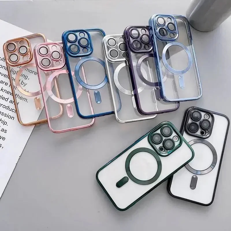 Transparent Magnetic Wireless Charging Case For Magsafe For iPhone 16 15 14 Plus 13 12 11 Pro Max Plating Soft Silicone Cover