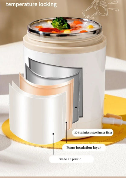 JUSTINLAU 600ML USB Electric Heating Lunch Box 304 Stainless Steel+PP Portable Food Warmer with Spoon for Working&camping Use