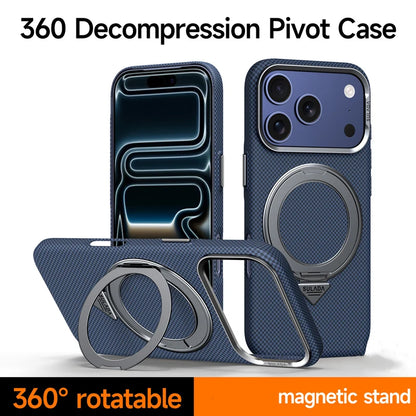Alloy Lens 360 Rotating Bracket Magnetic Case for iPhone 17Pro Max 16 pro Carbon Fiber Texture Wireless Charge Frosted PC Cover
