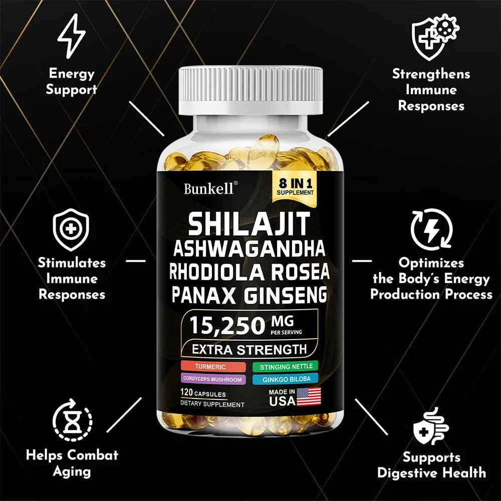 Shilajit Capsules With Ginseng Ashwagandha Turmeric For Energy And Endurance