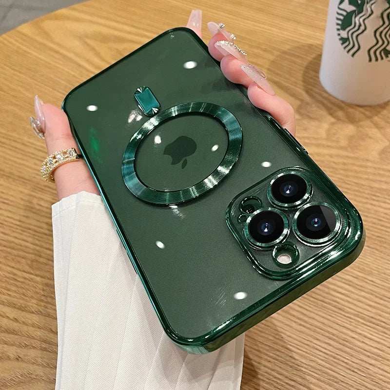 Transparent Magnetic Wireless Charging Case For Magsafe For iPhone 16 15 14 Plus 13 12 11 Pro Max Plating Soft Silicone Cover