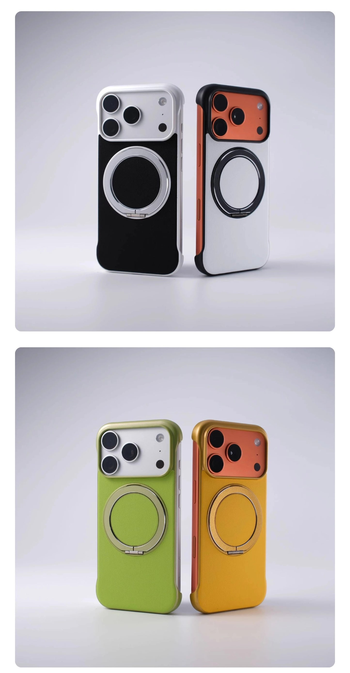 Borderless Leather Ring Holder Bracket Phone Case For iPhone 17 Air 16 15 14 13 12 11 Pro Max Plus Magnetic Magsafe Hard Cover