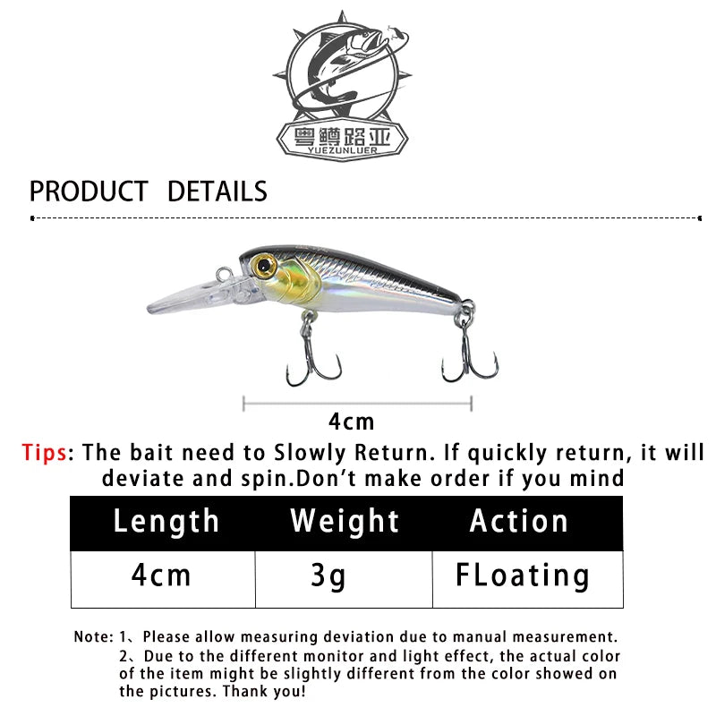 Floating Minnow Lure 40mm 3g Carp Perch Crankbait Wobblers Fishing Tackle