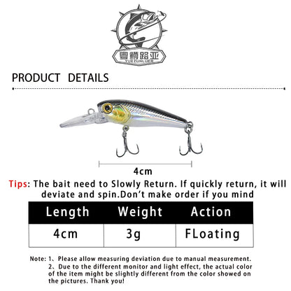 Floating Minnow Lure 40mm 3g Carp Perch Crankbait Wobblers Fishing Tackle