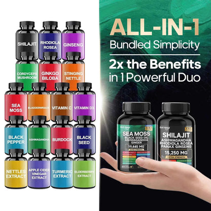 Sea Moss And Shilajit Bundle 120 Capsules High Potency Vitality Ginger Vitamin C
