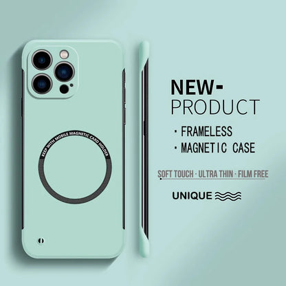 Mint-green ultra-thin hard PC magnetic frameless MagSafe case for iPhone 15/14 Pro Max/13/12 Mini/11 Pro Max, matte