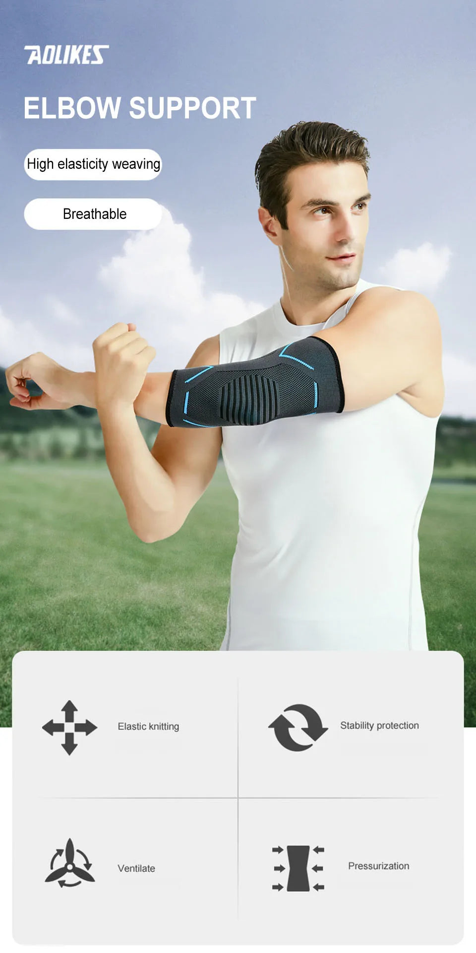 AOLIKES 1PCS New Elbow Compression Sleeve,Tennis Elbow Braces for Tendonitis and Tennis Elbow,Arm Supports golfer elbow support
