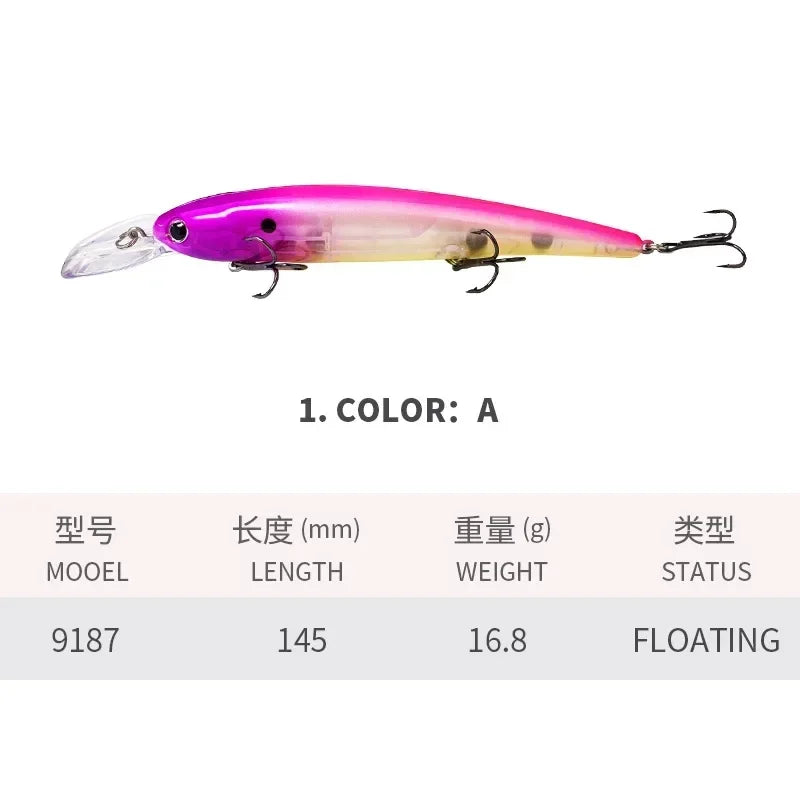 Deep Diving Fishing Lures 145mm Floating Minnow Long Tongue Board 16.8g