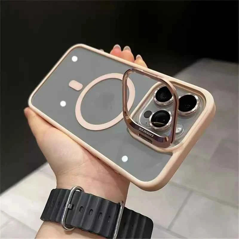 Luxury Magnetic Shockproof Phone Case For iPhone 11 12 13 14 15 16 Pro Max Plus Magsafe Glass Lens Stand Protection Back Cover