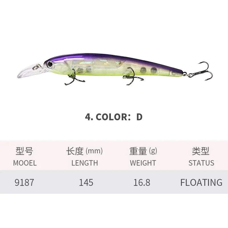Deep Diving Fishing Lures 145mm Floating Minnow Long Tongue Board 16.8g