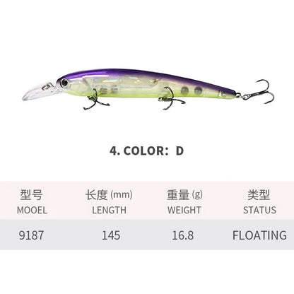 Deep Diving Fishing Lures 145mm Floating Minnow Long Tongue Board 16.8g