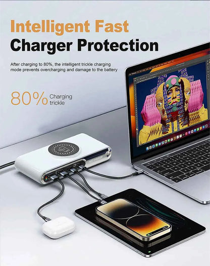 72W 4 Port USB C PD QC Fast Charger Wireless Charging For Phone