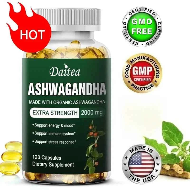 Daitea Organic Ashwagandha Capsules 2000mg Mood Sleep Energy Support Antioxidant