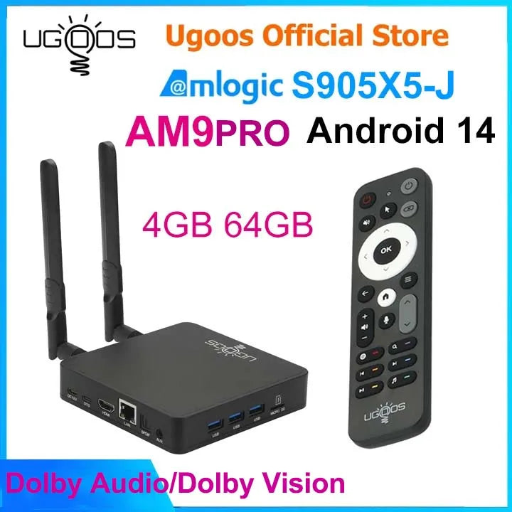 Ugoos AM9 PRO LPDDR5 4GB 64GB Smart TV Box  Android 14 Amlogic S905x5-J Wifi BT5.3 1000M 4K HDR Media Player Dolby Vision