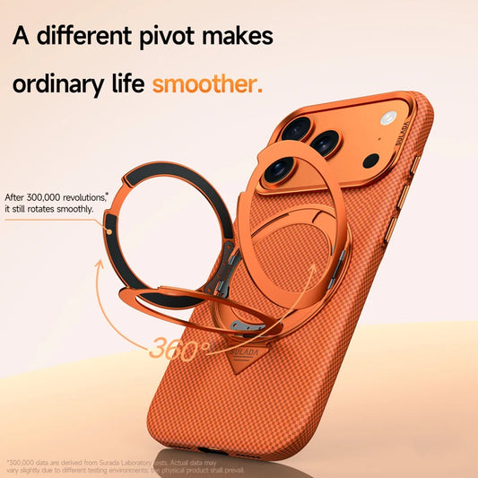 Alloy Lens 360 Rotating Bracket Magnetic Case for iPhone 17Pro Max 16 pro Carbon Fiber Texture Wireless Charge Frosted PC Cover