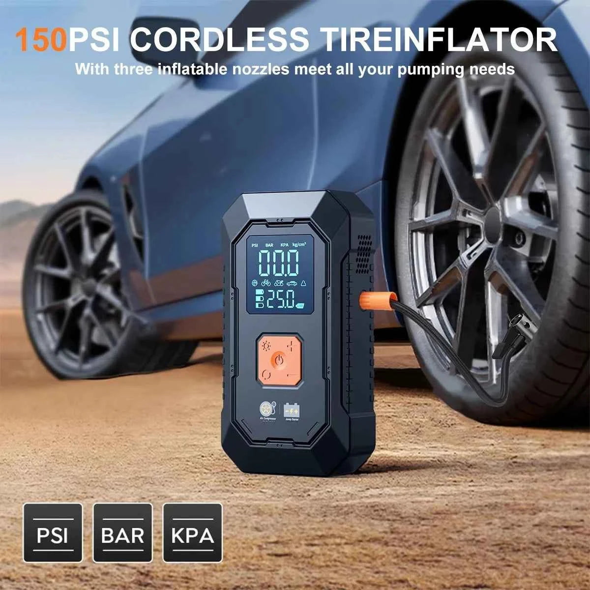 Car Jump Starter with Air Pump Power Pack 12v Battery Booster Tire Inflator Emergency Portable Car Jump Starter