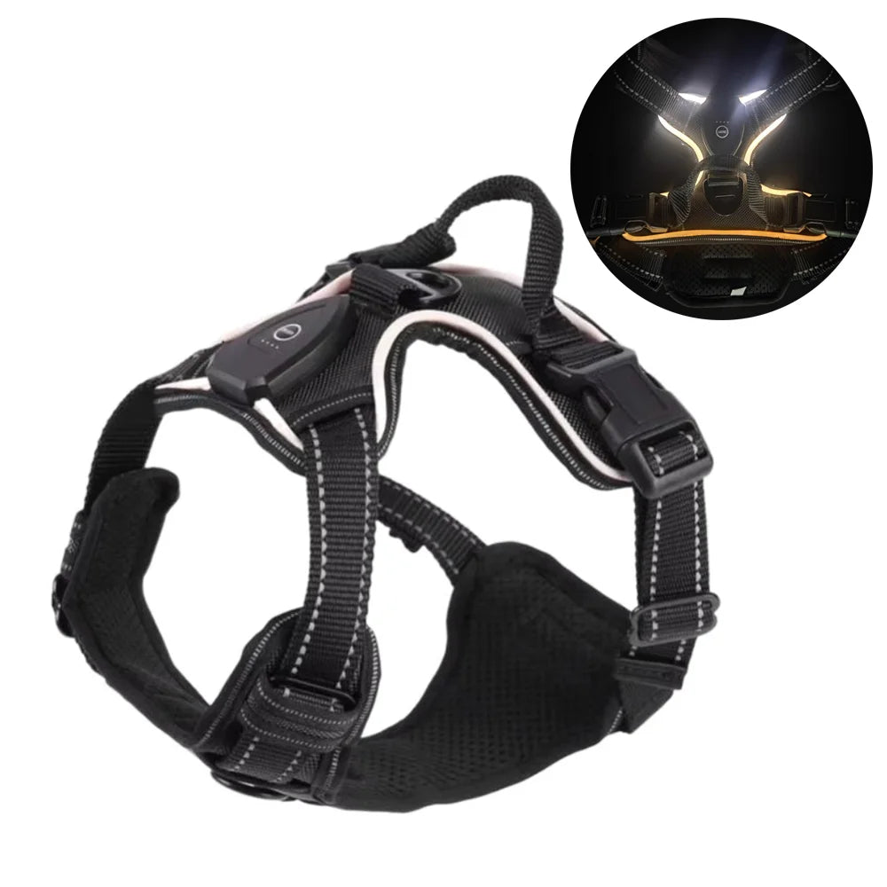 Light Up LED Dog Harness Rechargeable Adjustable Luminous Pet Chest Strap Soft Flashing Dog Glow Vest for Night Walking