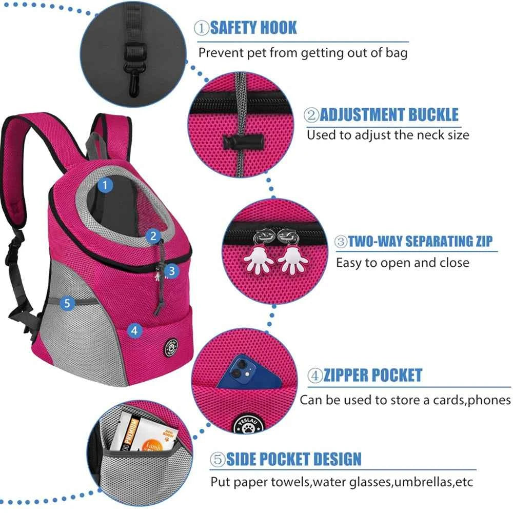Dog Backpack Carrier Travel Bag Breathable Reflective Strips For Hiking
