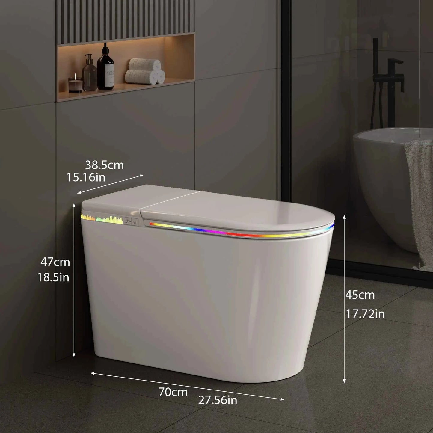 Smart Bidet Toilet Seat Heated Seat Self-Cleaning Nozzle Foam Shield Automatic Lid LED Display Remote Control for Kids Adults