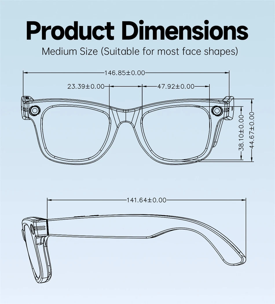 New AI 5MP Camera Smart Glasses 290mAh Waterproof Voice Call Music Bluetooth Smart Sunglasses Video Record Translation Glasees
