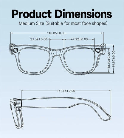 New AI 5MP Camera Smart Glasses 290mAh Waterproof Voice Call Music Bluetooth Smart Sunglasses Video Record Translation Glasees