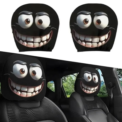 A set of exaggerated and entertaining car interior headrest covers for 2026, featuring humorous facial expressions and unique decorations.
