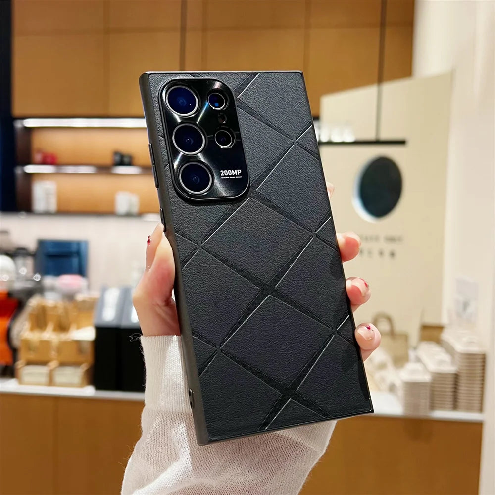 Fashion Business Leather Phone Case For Samsung S24 Plus S24 Ultra Solid Color Cover For Galaxy S22 Ultra S23 Luxury Slim Cases