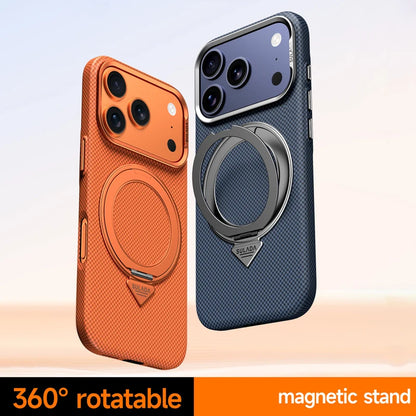 Alloy Lens 360 Rotating Bracket Magnetic Case for iPhone 17Pro Max 16 pro Carbon Fiber Texture Wireless Charge Frosted PC Cover