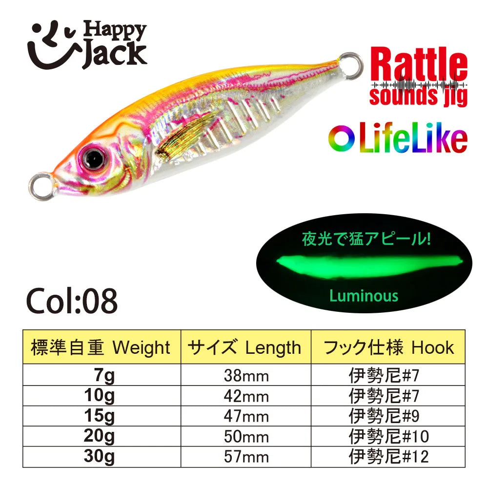 HappyJack Metal Jig 7G 10G 15G 20G 30G Slow Jig Sea Fishing Lure For Trout