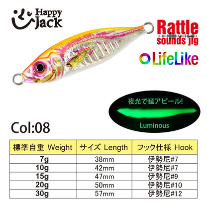 HappyJack Metal Jig 7G 10G 15G 20G 30G Slow Jig Sea Fishing Lure For Trout