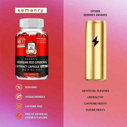 Korean Red Ginseng Supplement 120 Capsules for Energy and Stress Relief
