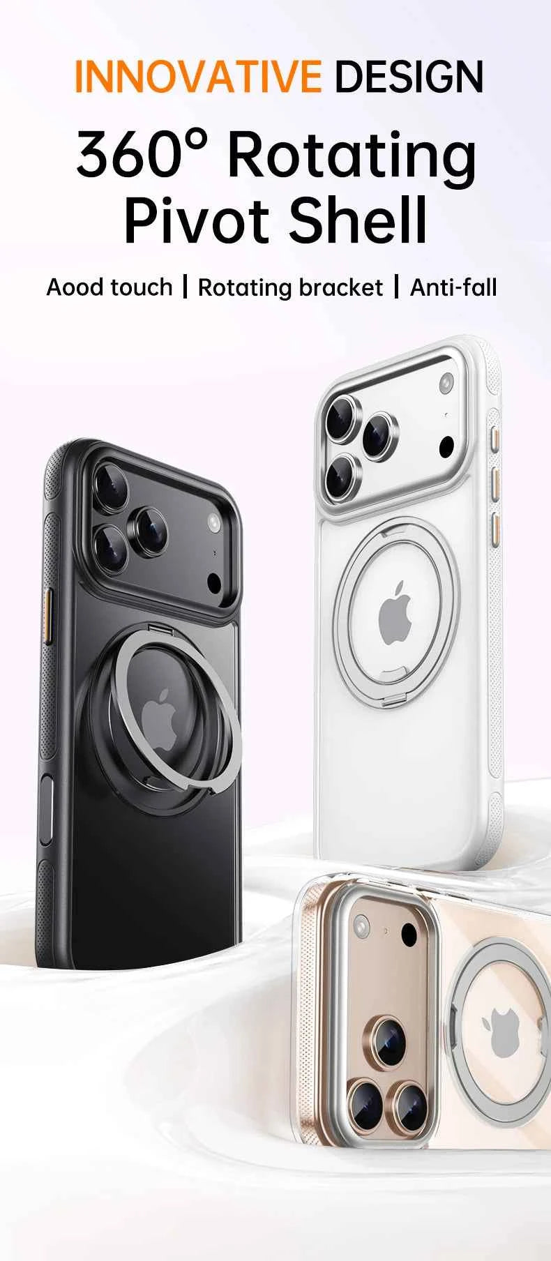 Transparent Magnetic Case for iPhone 17 Air 16 Plus 15 14 13 17 Pro Max 16e 360° Rotating Ring Holder Kickstand Cover LMD003