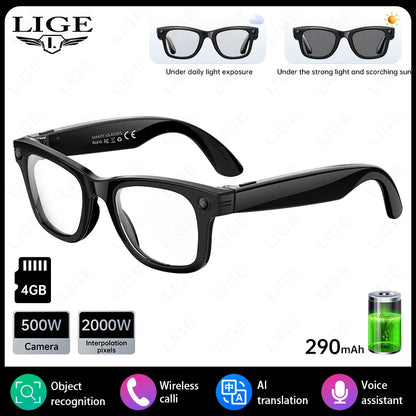 New AI 5MP Camera Smart Glasses 290mAh Waterproof Voice Call Music Bluetooth Smart Sunglasses Video Record Translation Glasees