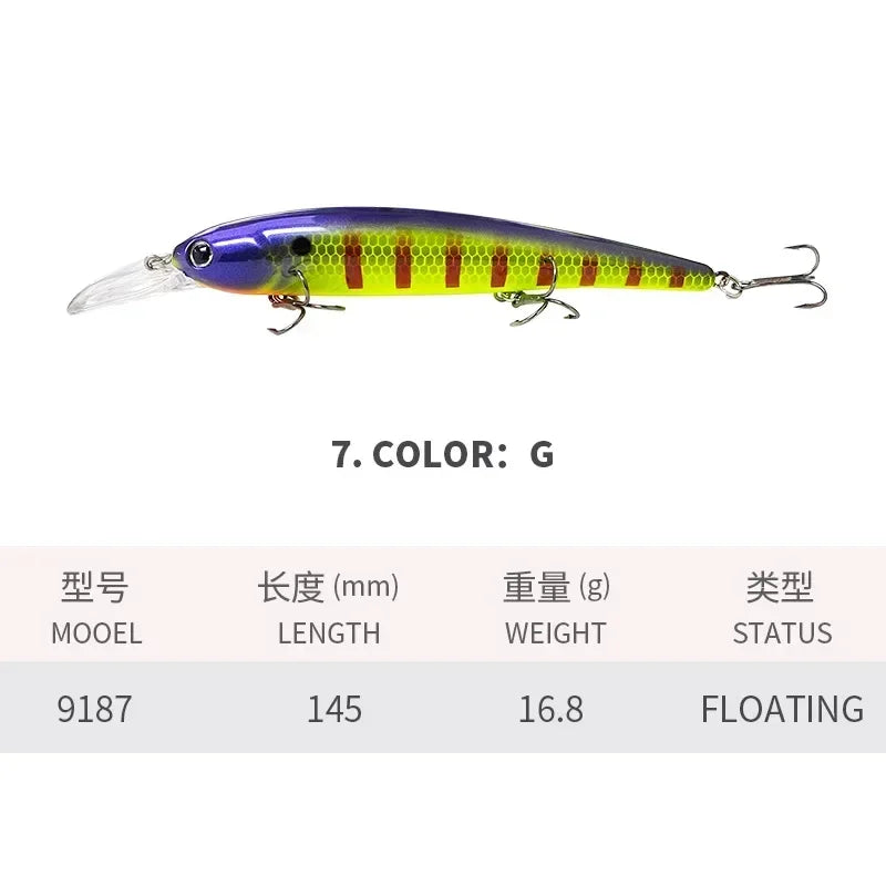 Deep Diving Fishing Lures 145mm Floating Minnow Long Tongue Board 16.8g