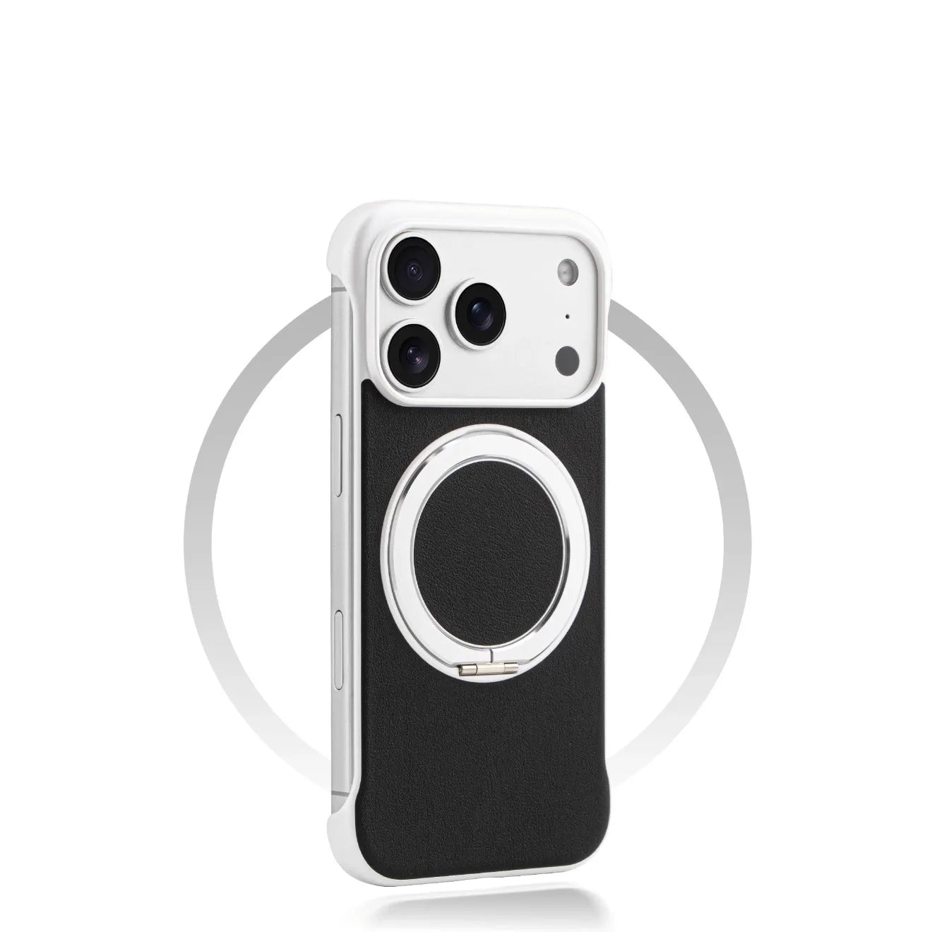 Borderless Leather Ring Holder Bracket Phone Case For iPhone 17 Air 16 15 14 13 12 11 Pro Max Plus Magnetic Magsafe Hard Cover