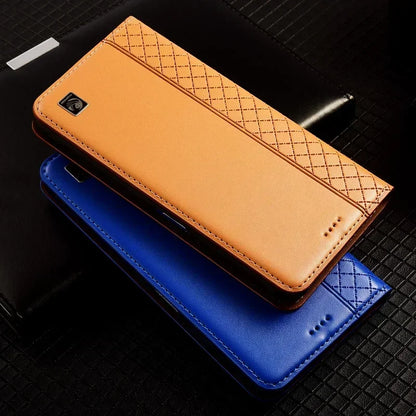 For OnePlus Nord 5 CE5 5G Flip Case Grid Pattern Magnetic Cover Luxury Cowhide Genuine Leather Card Pocket Wallet Cases Covers