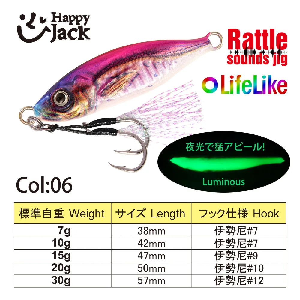 HappyJack Metal Jig 7G 10G 15G 20G 30G Slow Jig Sea Fishing Lure For Trout