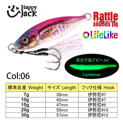 HappyJack Metal Jig 7G 10G 15G 20G 30G Slow Jig Sea Fishing Lure For Trout