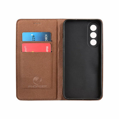 For OnePlus Nord 5 CE5 5G Flip Case Grid Pattern Magnetic Cover Luxury Cowhide Genuine Leather Card Pocket Wallet Cases Covers