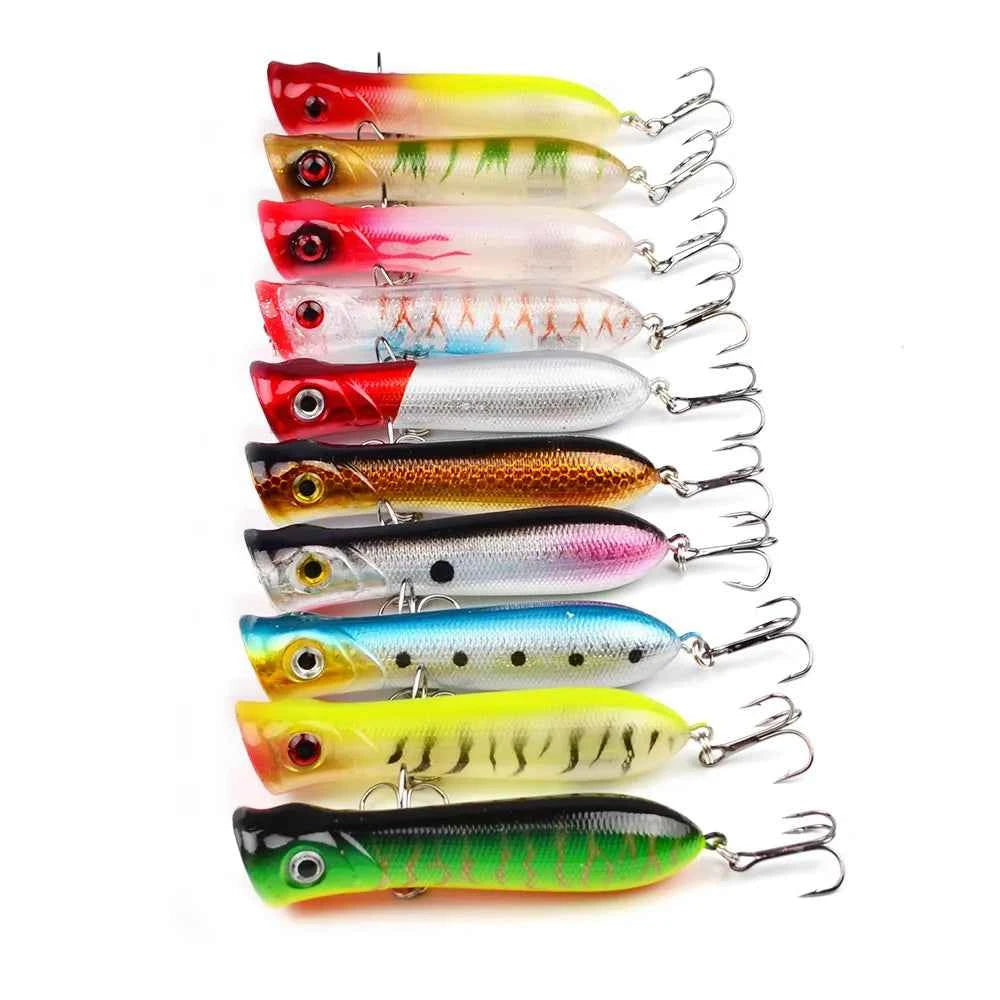 Popper Hard Bait Wobbler Lure 80mm 12g 6 Hook Floating Trailer Ocean Fishing